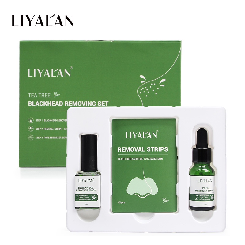 LIYAL'AN  3 In 1 Blackhead Clean Kit Tea Tree Oil Shrink Purify Repair Face Serum