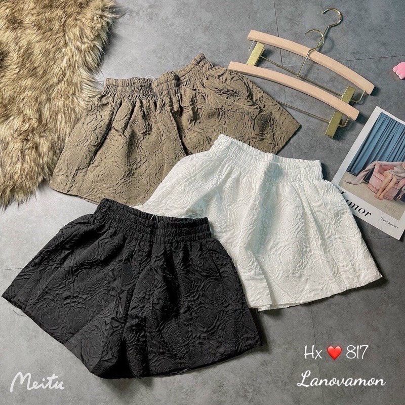 Quần sooc nữ - Quần đùi nữ cạp chun có túi in phồng hoa nổi QN2028