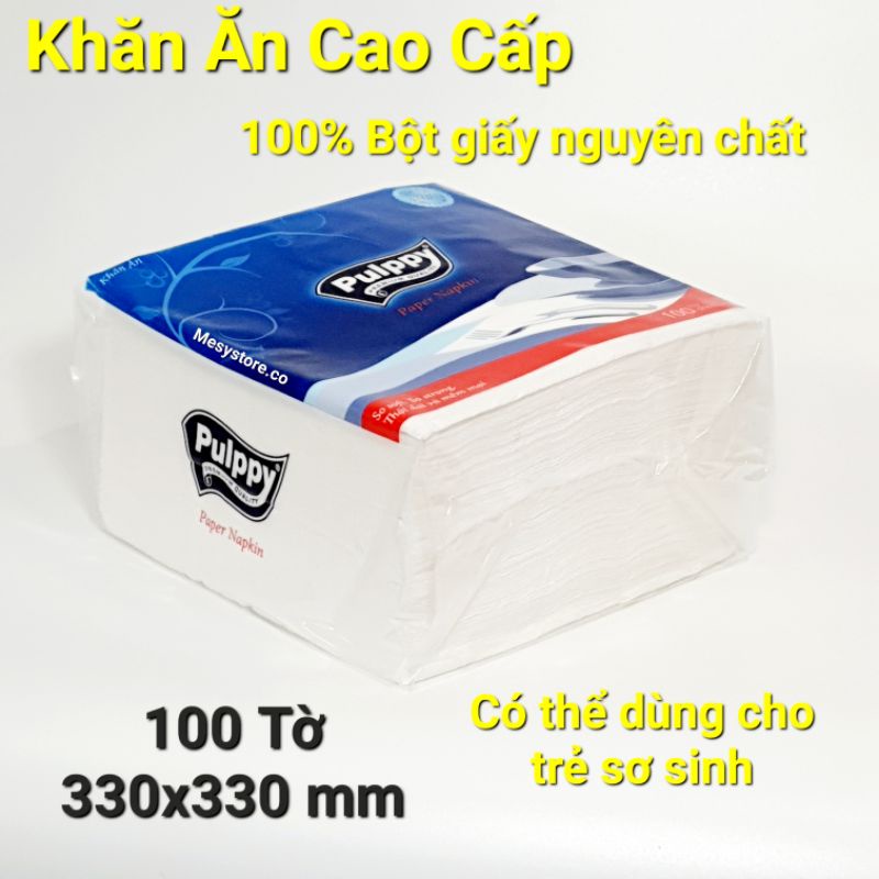 Khăn Giấy Vuông Pulppy Paper Napkin Khăn Ăn 100 Tờ (Xanh)