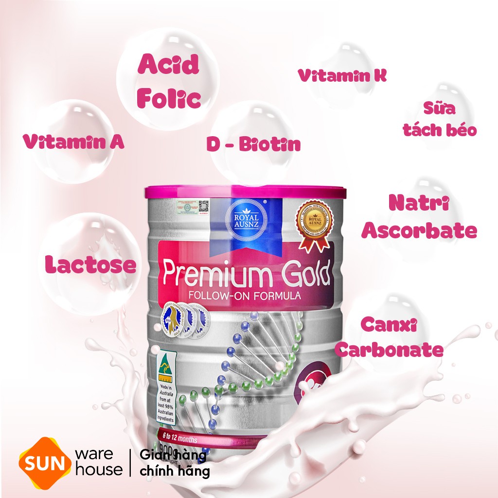 Sữa Bột Hoàng Gia Úc Royal AUSNZ Premium Gold Số 2 Bổ Sung Vitamin, Khoáng Chất Cho Trẻ 900g