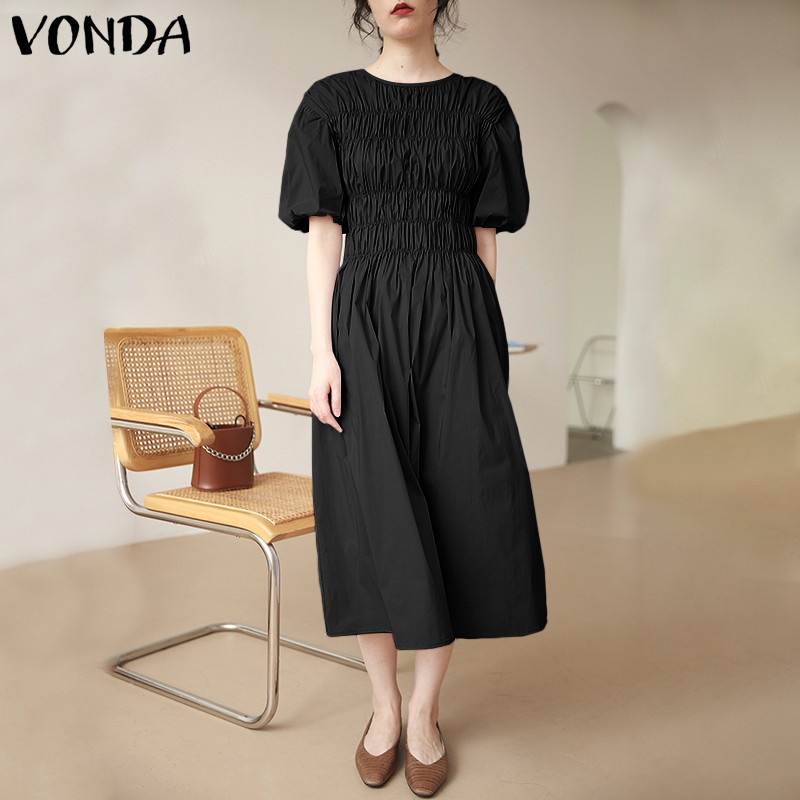 Đầm Tay Ngắn Màu Trơn Chất Liệu Co Giãn Thoải Mái Vonda | BigBuy360 - bigbuy360.vn