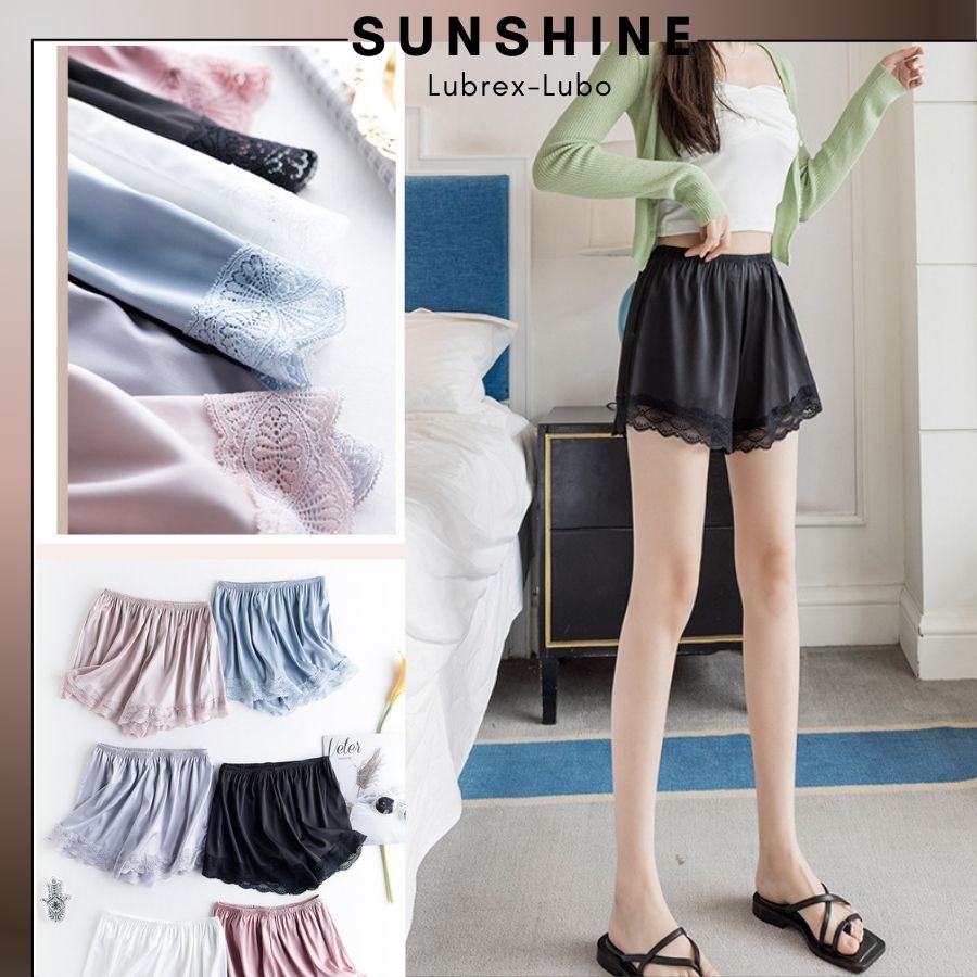 Quần short nữ thun lụa ống rộng phối ren mềm mát- SUNSHINE