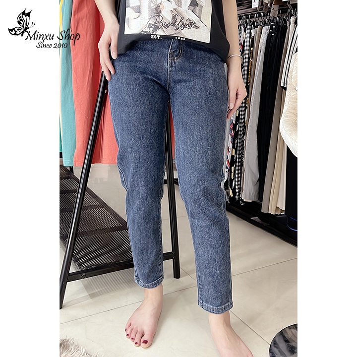 Quần bò nữ, quần Baggy jean boy nữ lưng cao phong cách, Cạp quần cao vừa phải chất bò mịn đẹp cá tính Minxu shop Q9312