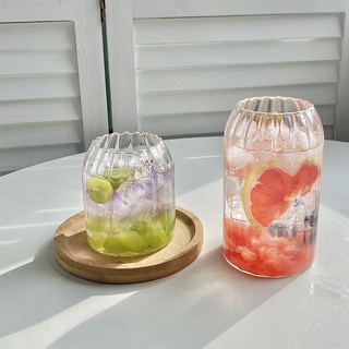 Cốc uống nước bằng kính chịu nhiệt họa tiết kẻ sọc phong cách Hàn Quốc
