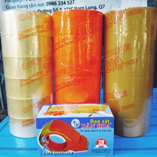 1 lốc 6 cuộn Băng keo OPP Trong/ Đục/ Cam, 200 Yard, 5F, Mic 50