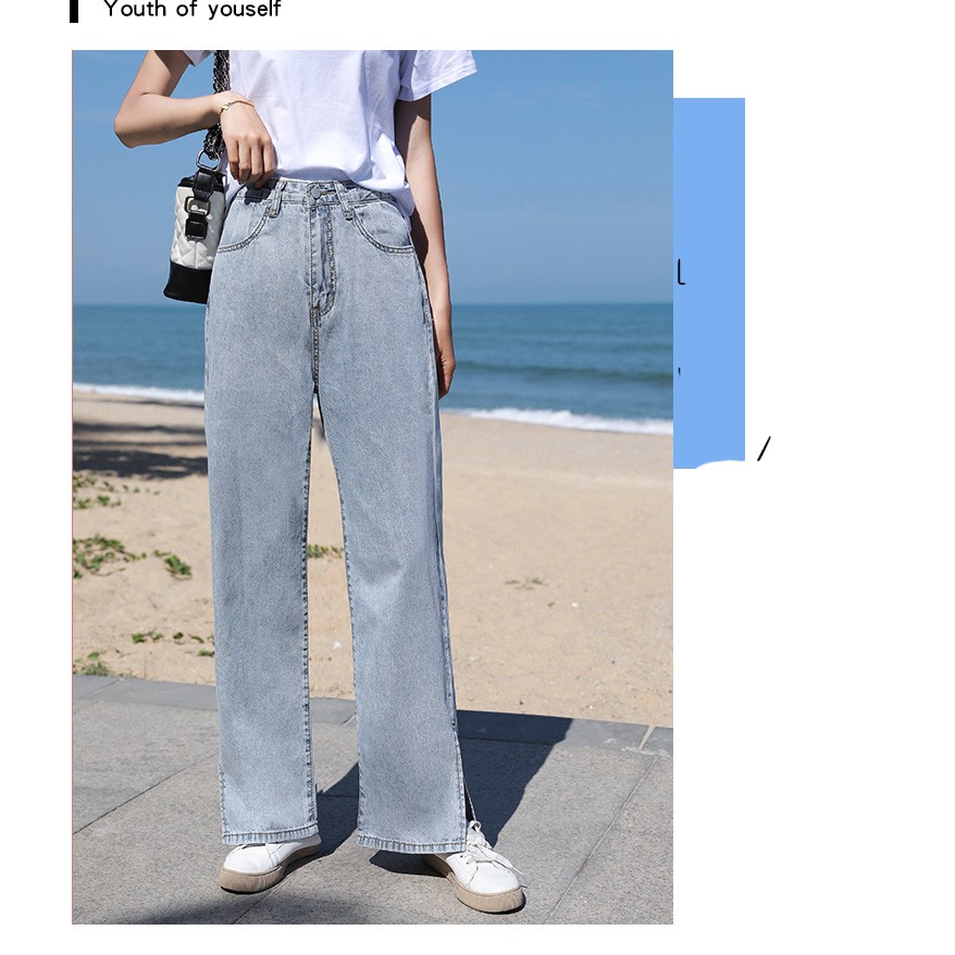 [ BÀNH TRƯỚNG ] QUẦN JEAN ỐNG RỘNG NỮ XẺ 2 LAI MÀU XANH NHẠT LAI CUỐN CAO CẤP NITI LƯNG CAO SIÊU HOT HIT, CỰC TREND
