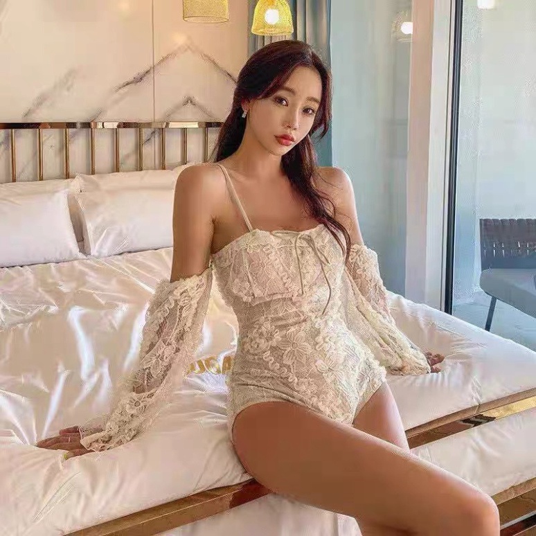 Bikini 1 mảnh liền thân LUHAZO Ren Sang Chảnh Đồ Bơi Nữ Ren Dài Tay 2556 F-22