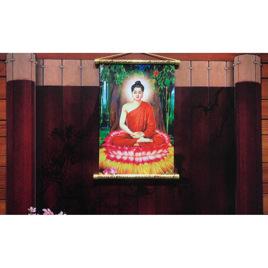 Tranh liễn phật giáo - Phật Thích Ca Mâu Ni, vải canvas cao cấp- nẹp gỗ tự nhiên chống mối mọt, Kích thước 40 cm x 60 cm