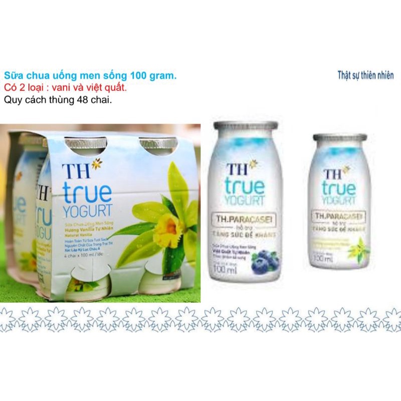 6 Lốc sữa chua uống men sống TH true milk 100ml 24 chai  vani việt quất đủ