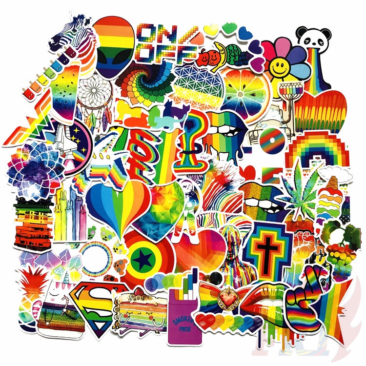 ❉ Ins - Rainbow Series 01 Giấy và decal dán tường ❉ 60Pcs/Set DIY Mixed Luggage Laptop Skateboard Decals Doodle Stickers
