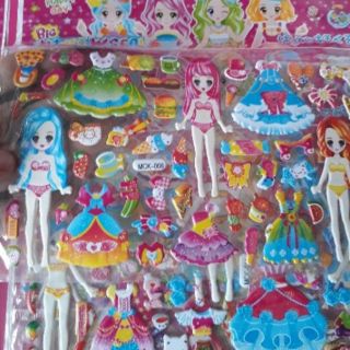 Set 3 tấm hình dán nổi - hình dán thay quần áo cho búp bê