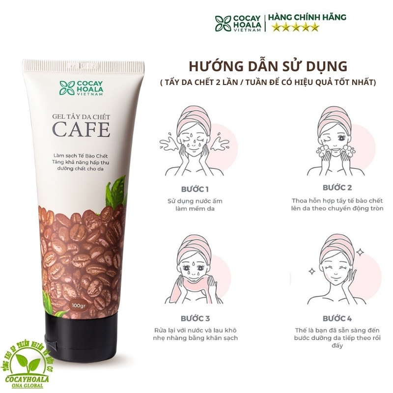 Tẩy tế bào chết mặt Cà phê Tẩy da chết mặt cafe làm sạch da mặt dưỡng da mềm mịn Cocayhoala 100g