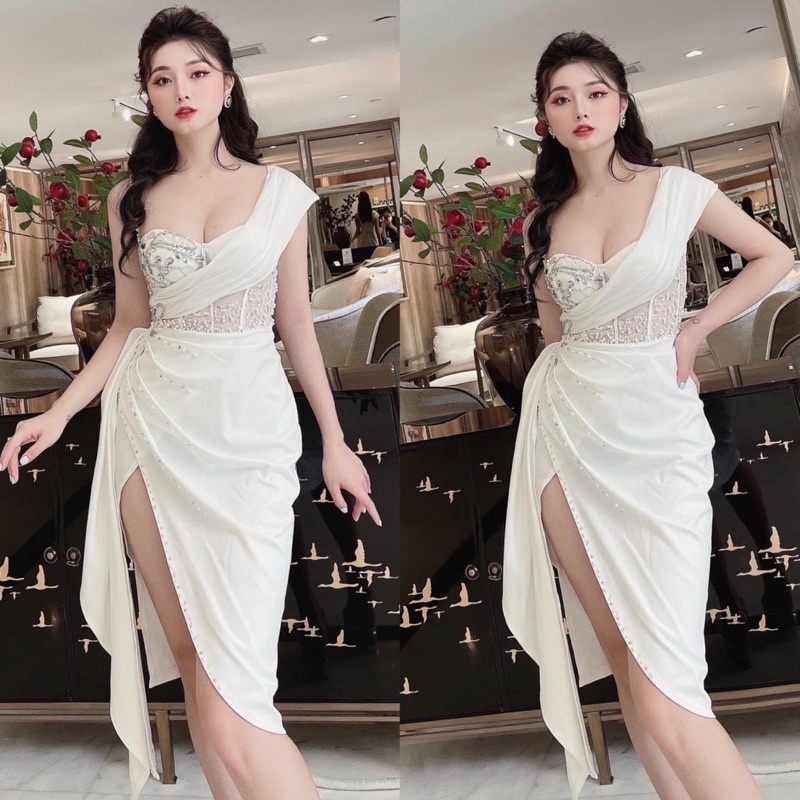 Đầm body dự tiệc TRIPBLE T DRESS kết hoa và cườm nổi sang trọng -size M/L - MS67Y