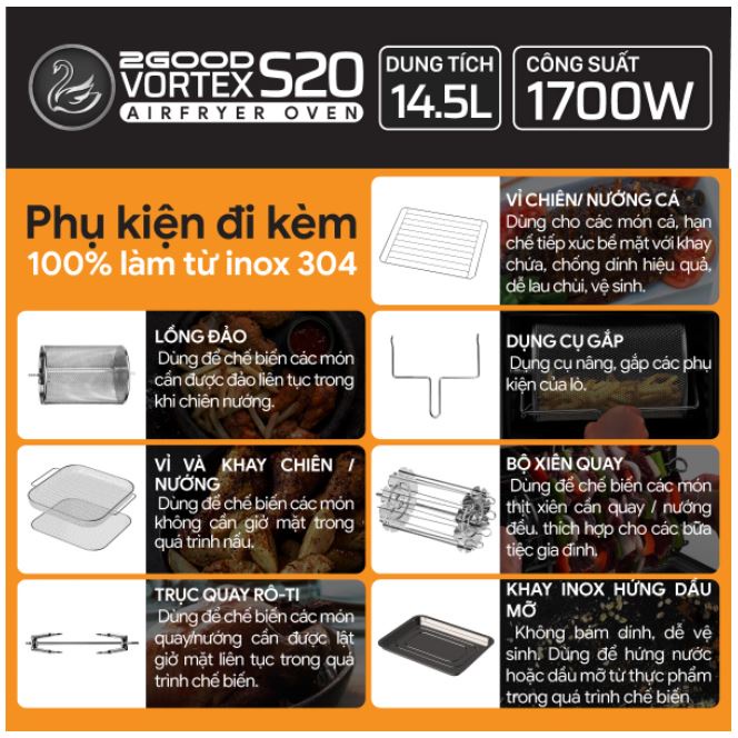 Nồi chiên không dầu 2GOOD Vortex S20 Airfryer Oven - Hàng chính hãng