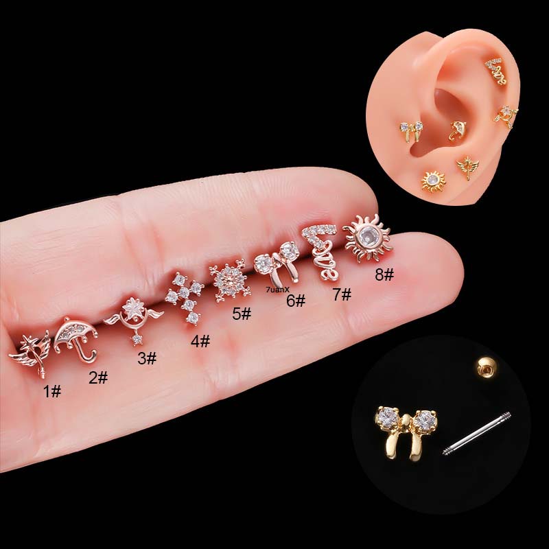 1 Khuyên Tai Dạng Thanh Tạ Thẳng Bằng Thép Không Gỉ 20G