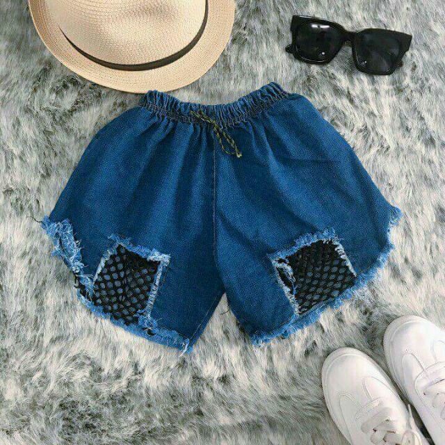 🎉 Quần short jean rách phối lưới