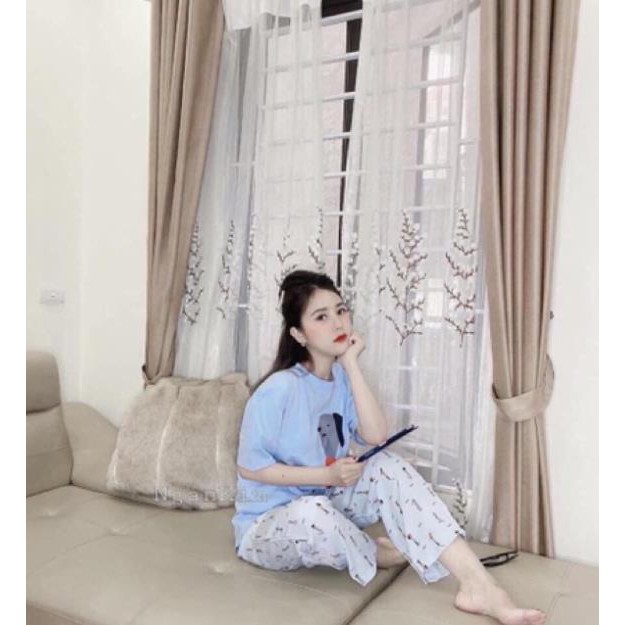 Bộ hoạt hình cotton - bộ áo cộc quần dài hoa hướng dương