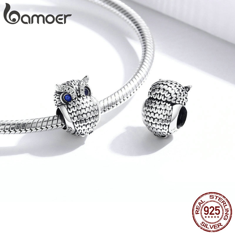 Hạt Trang Sức Bamoer SCC1607 Hợp Kim Bạc 925 Hình Cú Sáng Lấp Lánh Làm Vòng Đeo Tay DIY Dành Cho Nữ