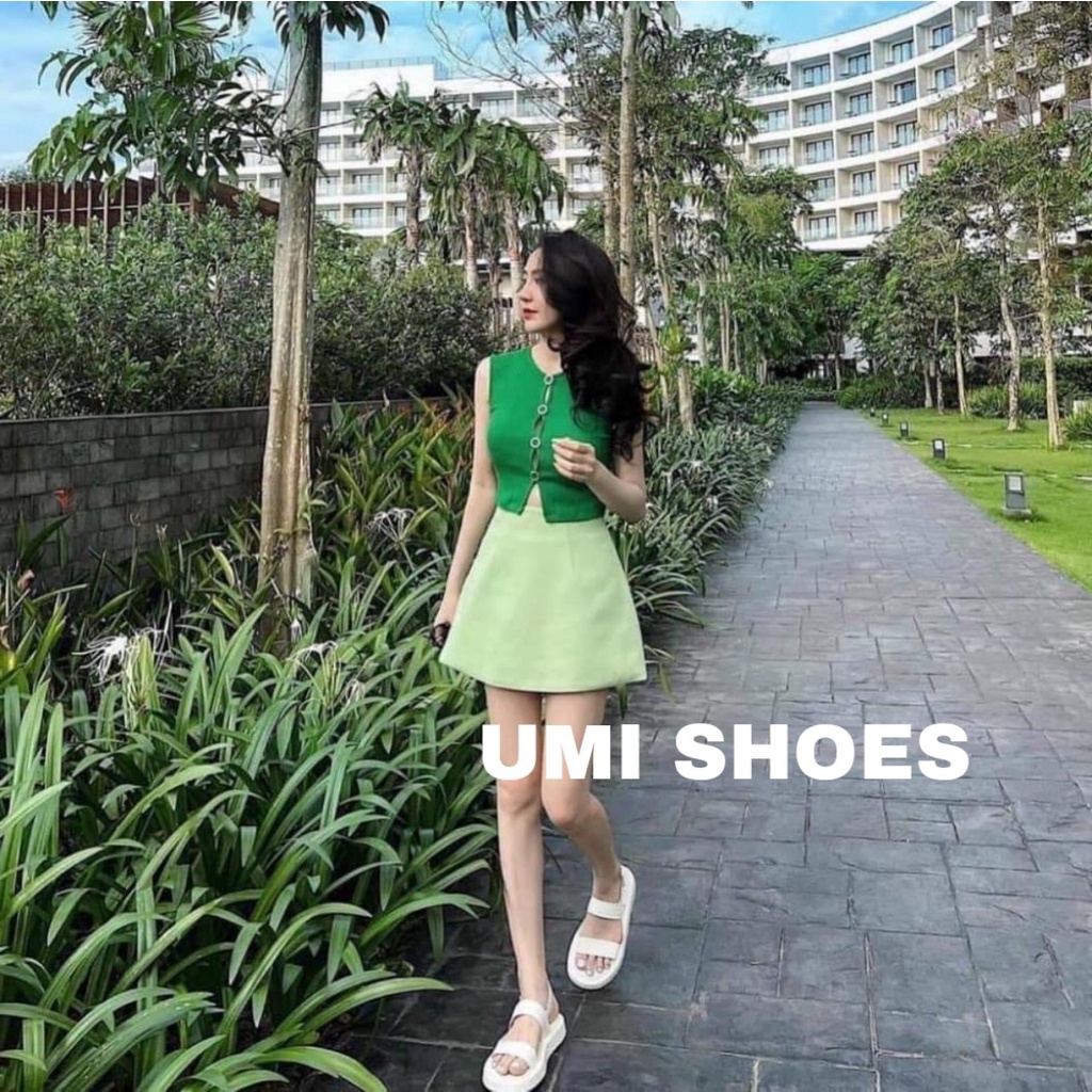 Giày Sandal Nữ Quai Ngang Hậu Đế Bằng Cao 3 CM Độn dáng Dép học sinh Hot Mới Đen/Trắng đi biển đi học đẹp xinh