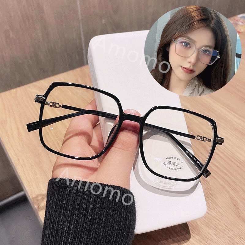 Mắt kính gọng to chống ánh sáng xanh thời trang Hàn Quốc/kính cận có độ -0.5~-6.0 kính gọng đen  /kính vuông