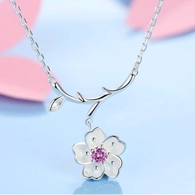 Bộ trang sức nữ hoa anh đào nhụy hồng cành lá thanh mảnh trang nhã đậm phong cách Nhật Bản BTS1506HD