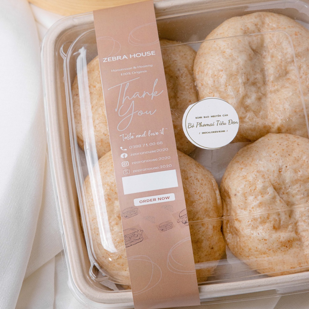 Bánh Bao Nguyên Cám Nhân Bò Sốt Tiêu Đen Phomai Set 5 Bánh