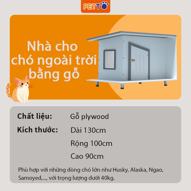 Nhà cho chó PETTO ngoài trời bằng gỗ CHẮC CHẮN thiết kế thông minh KÈM ĐÈN LED hiện đại phù hợp mọi nhà DH014