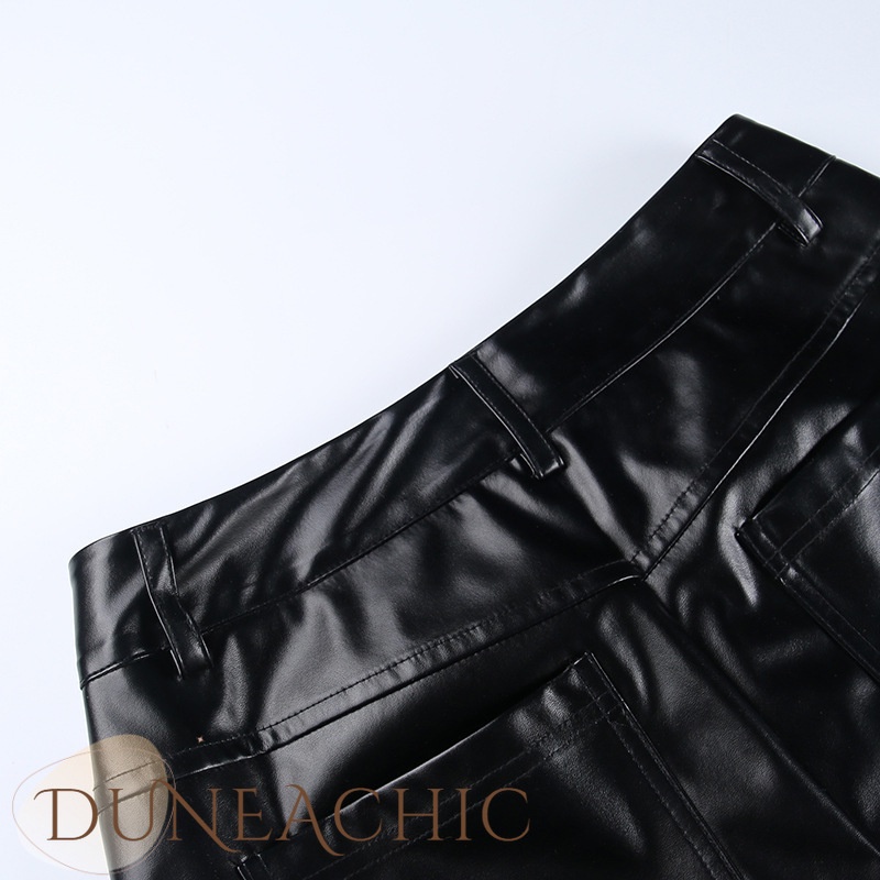 DUNEA Quần short da PU lưng cao kiểu dáng quyến rũ cho nữ