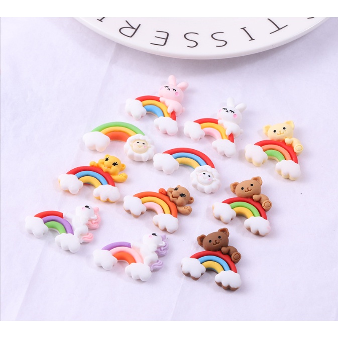 Các mẫu charm cầu vồng gấu nâu, kỳ lân dễ thương trang trí Jibbitz, dán ốp điện thoại, DIY