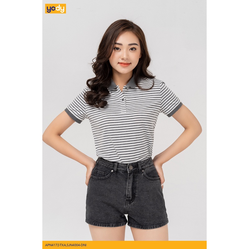 Áo polo nữ kẻ melange thương hiệu YODY dáng basic chất cotton - APN4172