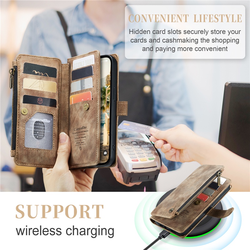 Bao Da Điện Thoại Nắp Lật Kèm Ngăn Đựng Thẻ Khóa Nam Châm Cho IPhone 14 13 12 Mini 11 Pro Max 6s 7 8 Plus Vỏ