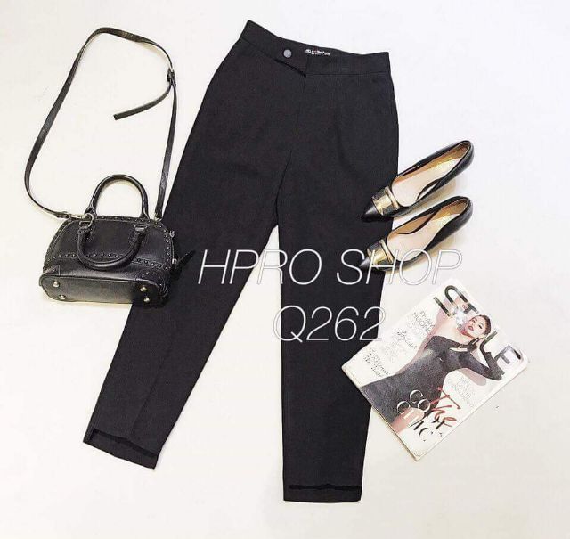 Quần baggy vải cúc lệch gấu