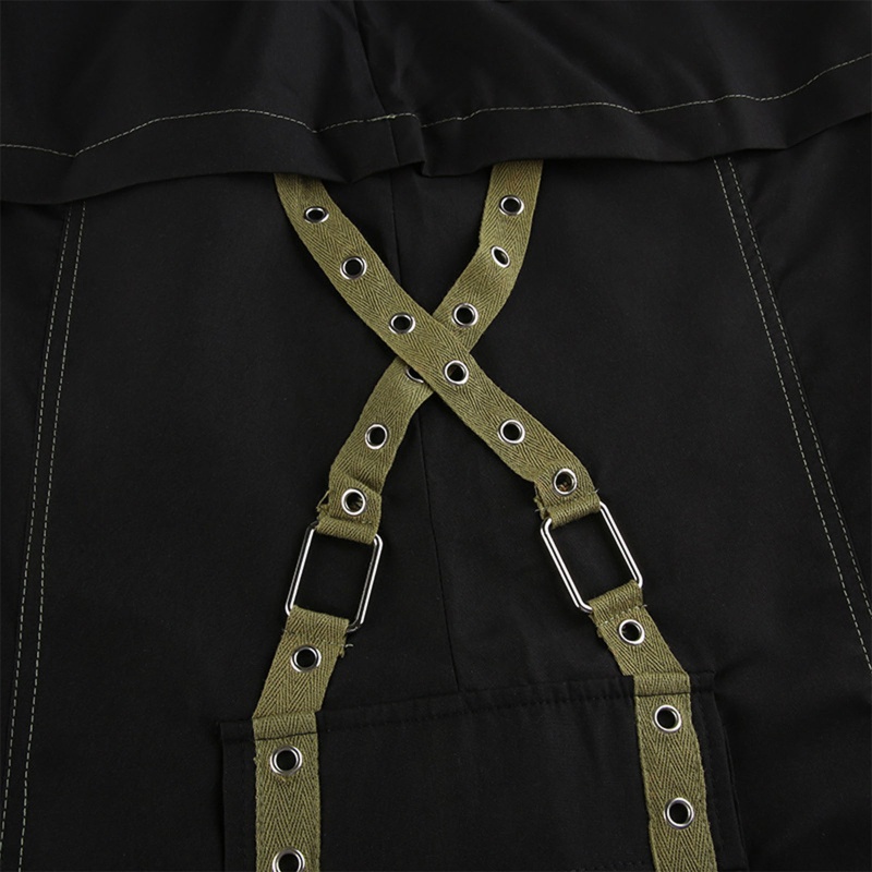 Brroa Chân Váy Midi Dáng Chữ A Dài Lưng Thấp Phối Vòng Kim Loại Phong Cách Gothic Punk Harajuku Đường Phố Cho Nữ