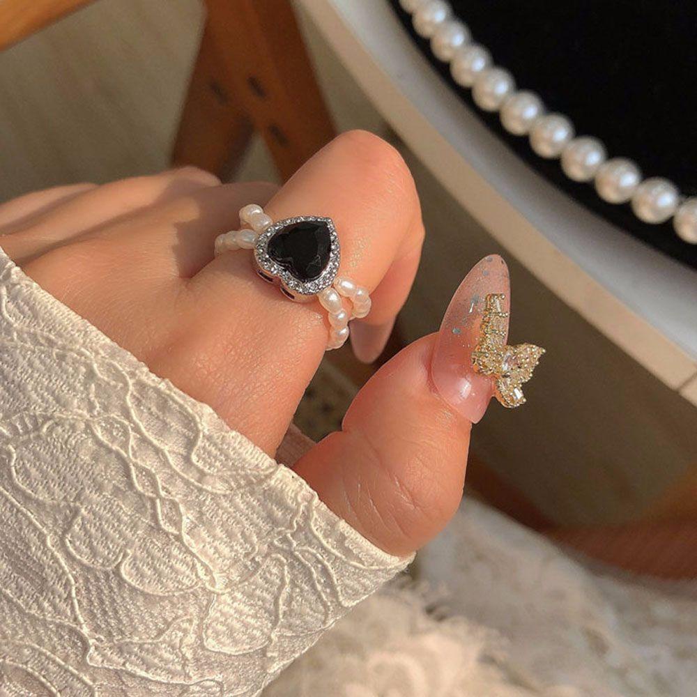 Nhẫn Kim Loại Màu Đen Hình Trái Tim Lãng Mạn|Trang Sức Vòng Cổ Cho Bữa Tiệc