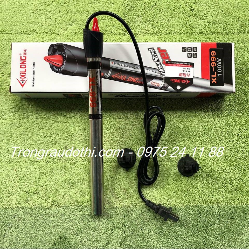 Sưởi bể cá Xilong 100W bằng inox cho bể 40-60cm