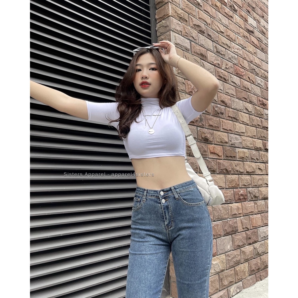 Quần Jeans suông 2 nút co giãn -QJ096 (Xanh/Đen)