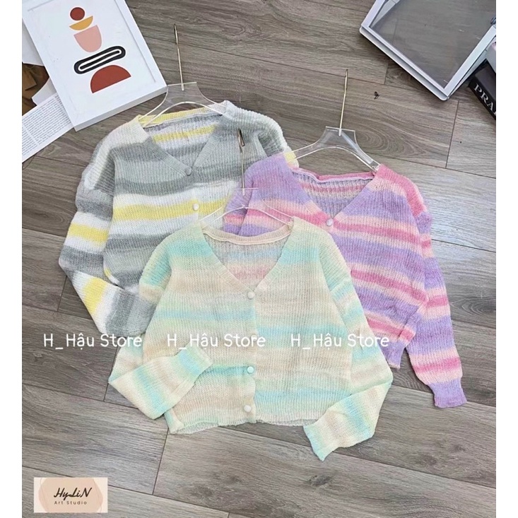Áo carigan len mỏng loang màu