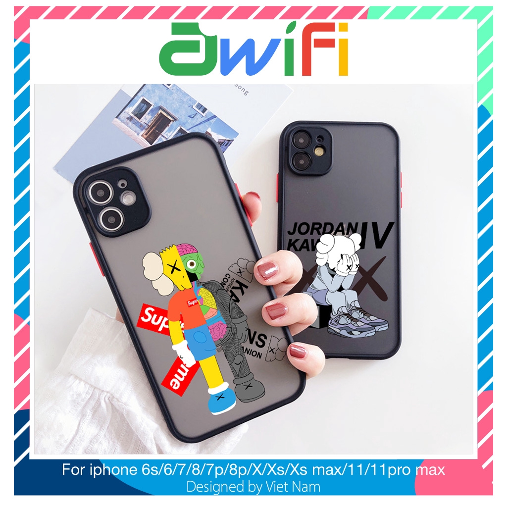 Ốp lưng iphone nhám kaws x Jordan 5/5s/6/6plus/6s/6splus/7/7plus/8/8plus/x/xr/xs/11/12/pro/max/plus/promax - Awifi T4-1