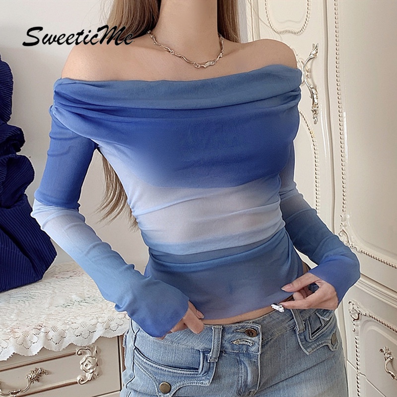 Áo Thun Tay Dài Dáng Ôm Phối Màu Tương Phản Thời Trang   Cho Nữ