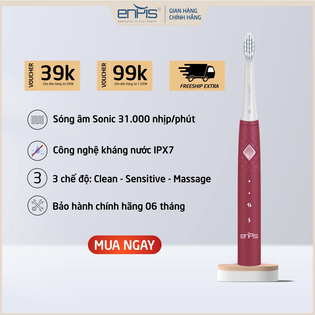 Bàn chải điện ENPIS SMART BASIC chính hãng, Công nghệ sóng âm SONIC, Kháng nước IPX7, bảo hàng 6 tháng