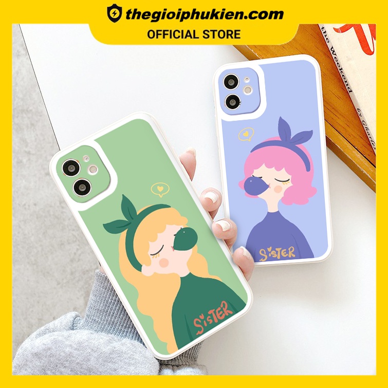Ốp iphone - Ốp lưng iphone cạnh vuông viền camera Đôi chị em dành cho ip 6 đến 14promax - ng019