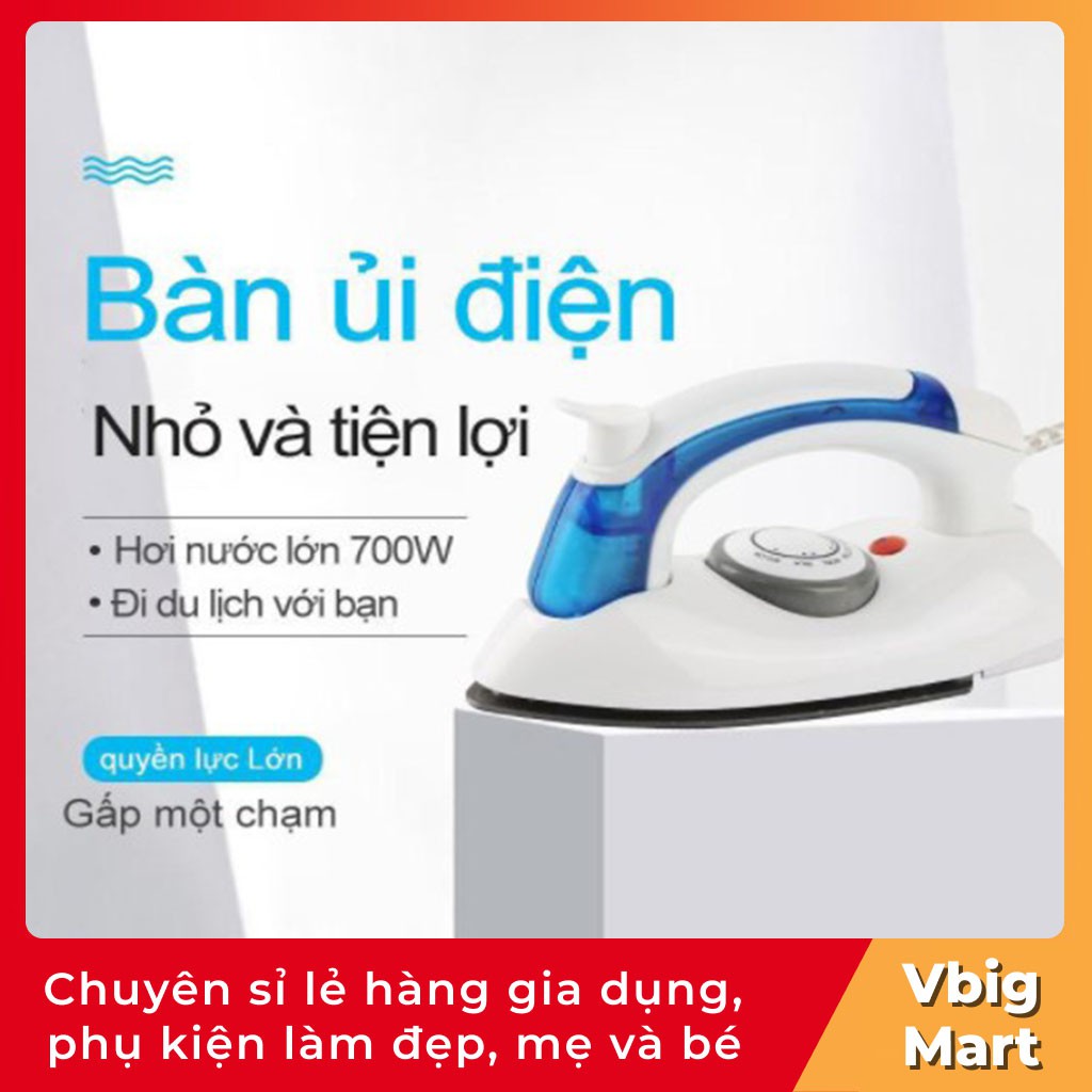 Bàn là hơi nước Hetion mini gấp gọn, bàn ủi du lịch Iron siêu nhỏ Vbig Mart