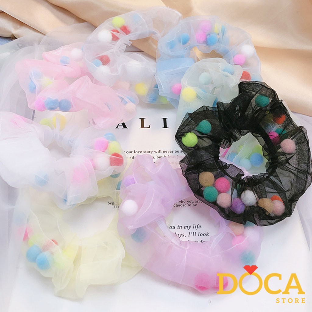 Cột tóc Scrunchies POM POM voan CT72