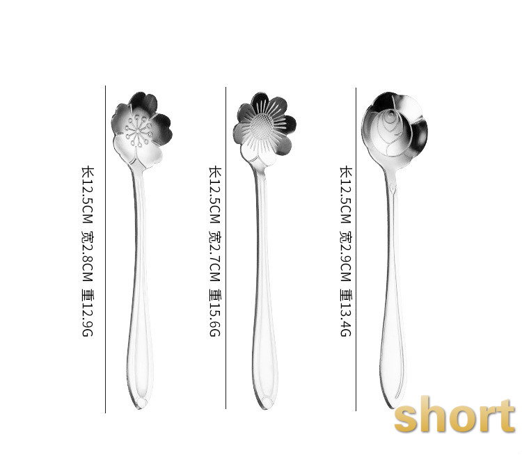 Muỗng cà phê cán dài hình hoa anh đào/hướng dương/hoa hồng bằng thép không gỉ