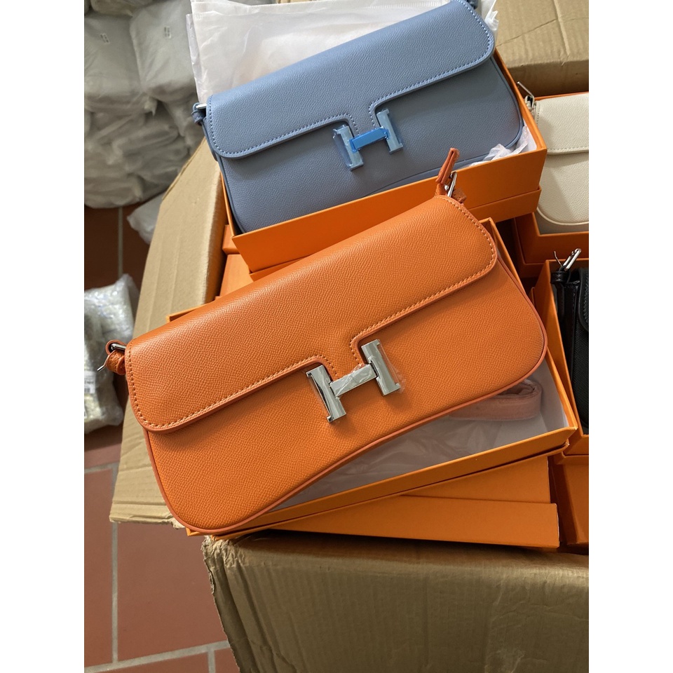 Túi Xách Nữ H.M - Túi Kẹp Nách Da Gạo Cao Cấp Khóa Chữ H