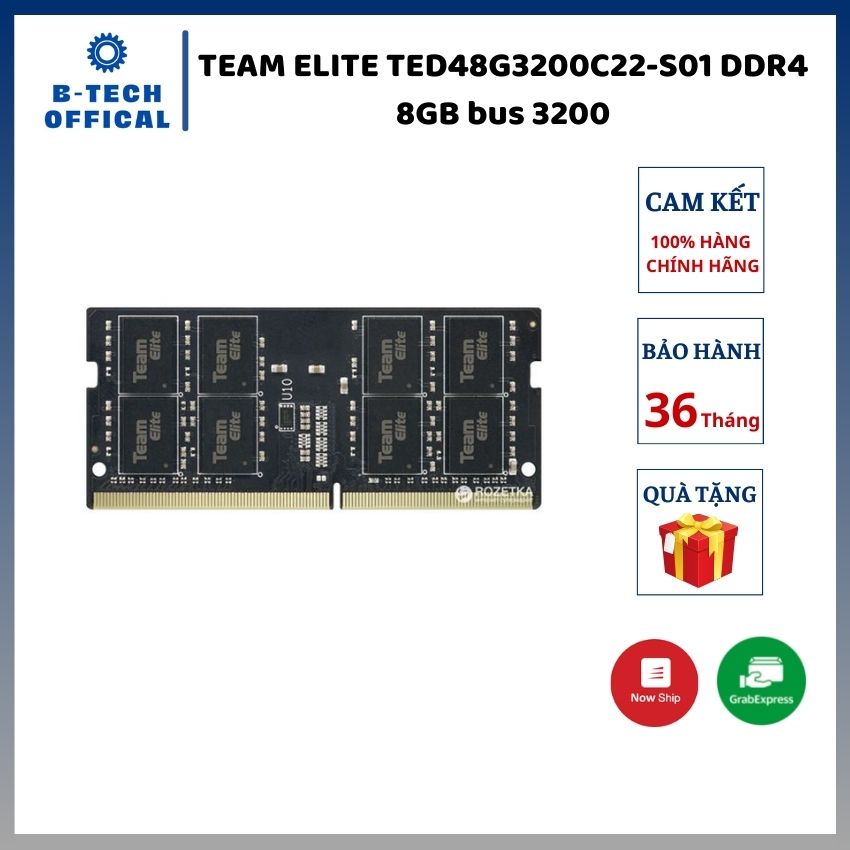 Bộ nhớ trong máy tính xách tay TEAM ELITE TED48G3200C22-S01 DDR4 8GB bus 3200 - Hàng chính hãng