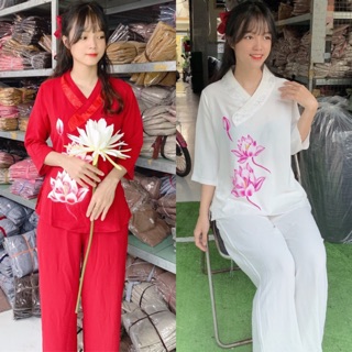 Đồ Lam Đi Chùa# Tim Bầu Hoa in # Quần Áo Nữ # Đồ Bộ Nữ