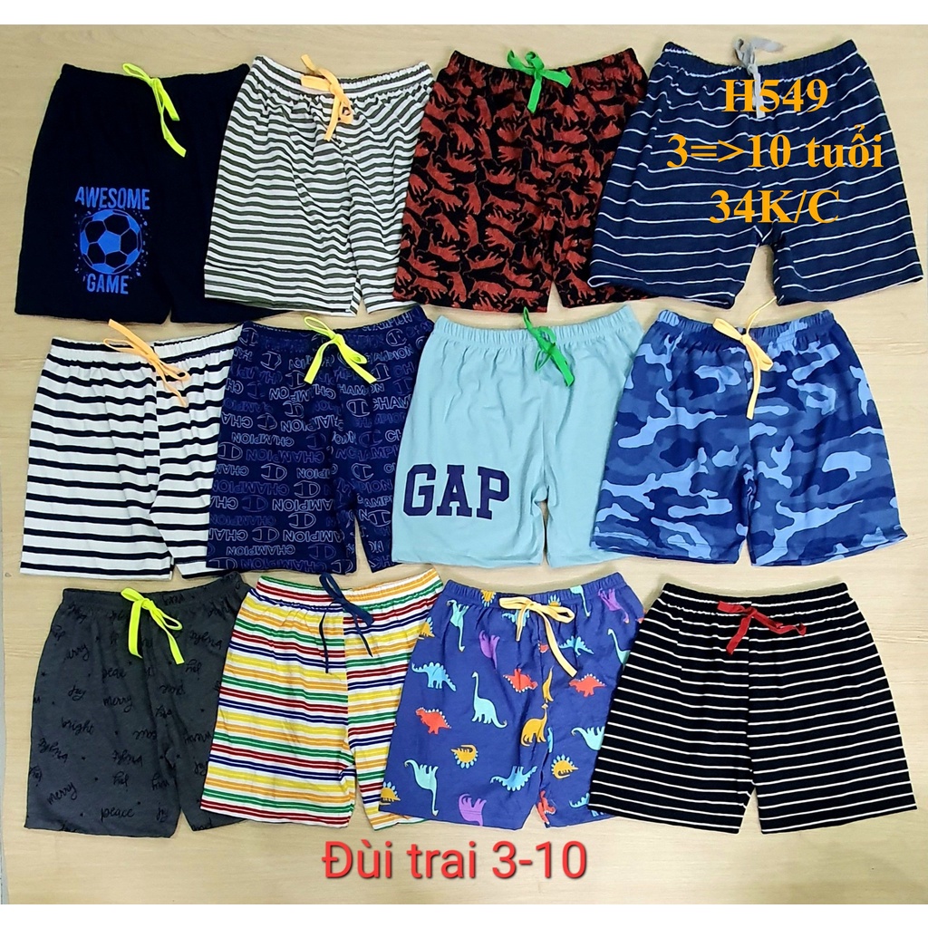 * Mã H549: Quần thun đùi  bé trai vải xuất dư cotton mềm mịn mát.