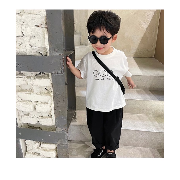 Áo Thun Cotton Ngắn Tay Cổ Tròn In Chữ Phong Cách Hàn Quốc Thời Trang Mùa Hè Cho Bé Trai