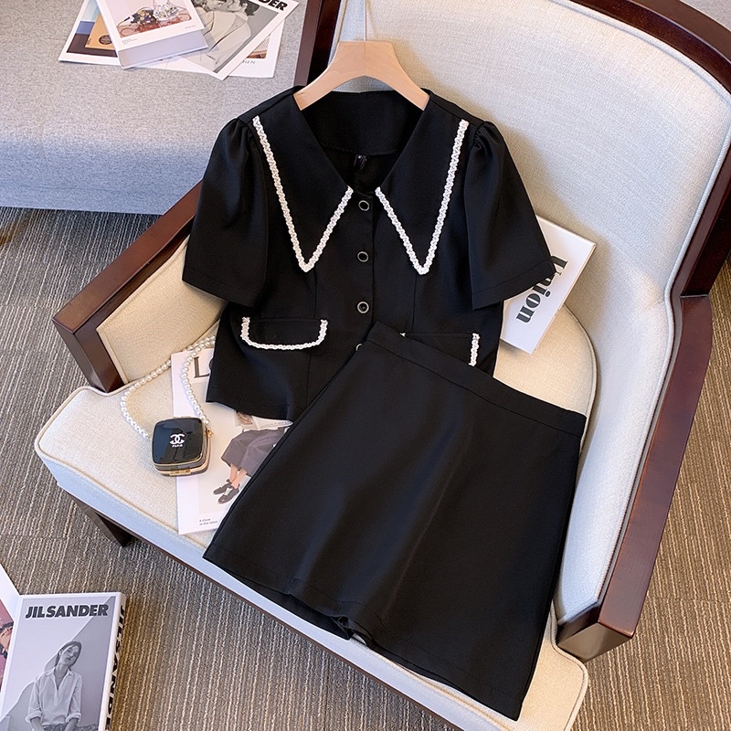 Sét Váy Bigsize Viền Ren Cổ Nhọn JARI-CLOTHES Đen Lót Quần Nữ Đẹp